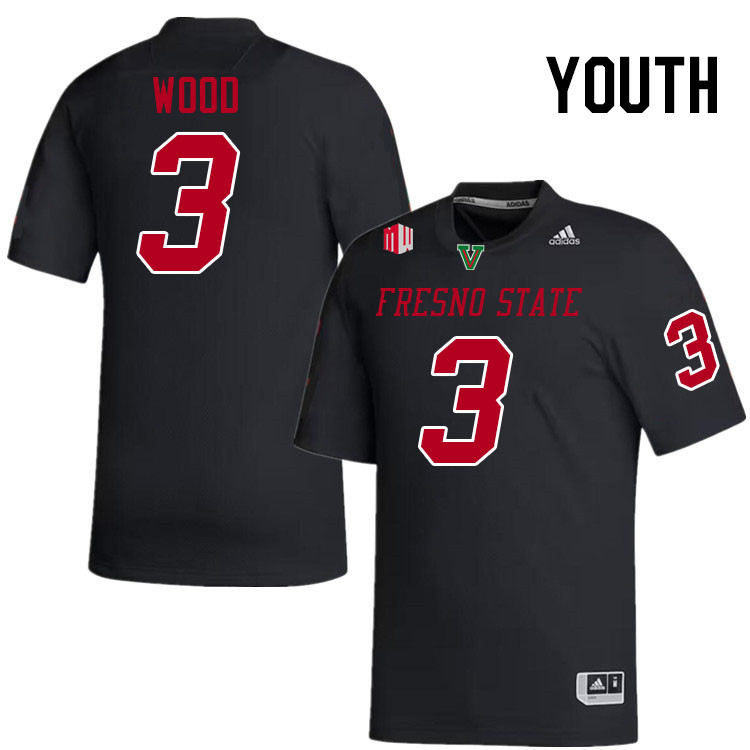 Youth #3 Joshua Wood Fresno State Bulldogs College Football Jerseys Stitched-Black